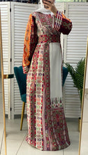 Very Unique White Palestinian Embroidered Dress with Satin and Manajil and Qasab Embroidery Details