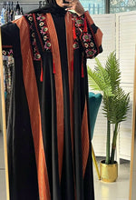 Stylish Black & Red Embroidered Open Abaya/Bisht With Kashmir Details