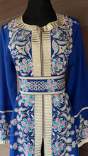 Blue and Beige Chiffon Abaya with Half Zipper Details