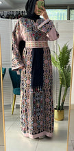 Full of Details Palestinian Embroidered Navy And Pink Thobe Dress Palestinian Embroidery