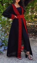 Stylish Long Black And Red  Embroidered Abaya