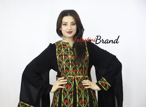 Stylish Layered Dark Green and Red Embroidered Tobe Dress With Lace Details