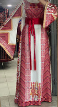 Very Elegant Wide Sleeves White and Red Embroidered Thob with Golden and Malak Details and Head Scarf