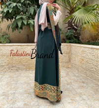 Green Georgette Embroidered Open Abaya Kaftan Maxi Dress Long Split Sleeve