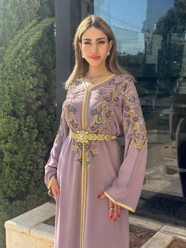 Elegant Handmade Belted Mauve Caftan