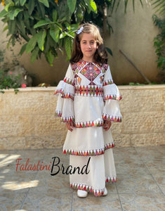 Little Girls White Ruffled Embroidered Spanish Like Dress