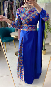 Elegant Royal Blue Shoulder Details Embroidered Dress