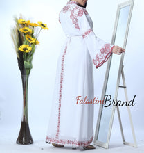 White 2 Pieces Elegant Abaya Thob with Unique Embroidery and Rhinestones