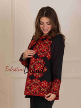 Palestinian Black and Red Diamond Embroidered Jacke