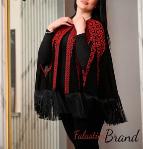 Stylish Short Black and Red Palestinian Embroidered Bisht Blouse