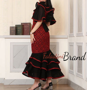 Spanion Style Black and Red Amazing Palestinian Embroidered Long Dress