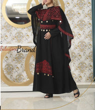 Stylish Black and Red Palestinian Embroidered Dress With Coins