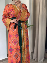 NAQSH Qasab Luxurious Orange Diamond Embroidered Abaya with Golden Thread Details