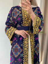 NAQSH Qasab Luxurious Navy Diamond Embroidered Abaya with Golden Thread Details