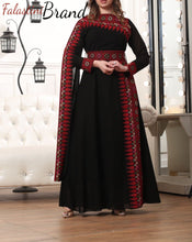 Elegant Black and Red Shoulder Details Embroidered Dress