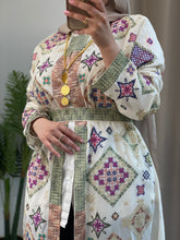 NAQSH Off-white and Colorful Georgette Diamond Embroidered Open Abaya Kaftan