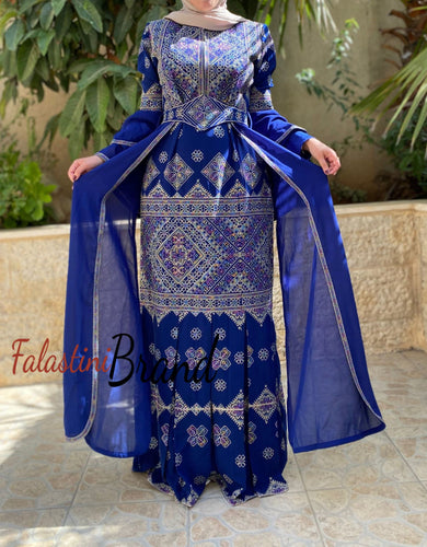 Stylish Mermaid Royal Blue Palestinian Embroidered Dress