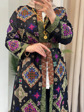 NAQSH Black and Colorful Georgette Diamond Embroidered Open Abaya Kaftan