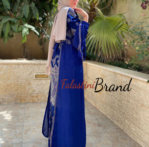 Stylish Mermaid Royal Blue Palestinian Embroidered Dress