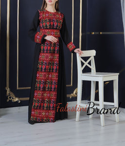 Stylish Black & Red Front Embroidered Dress