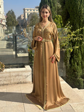 Elegant Handmade Belted Honey Satin Caftan