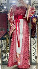 Very Elegant Wide Sleeves White and Red Embroidered Thob with Golden and Malak Details and Head Scarf