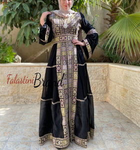 Elegant Black 2 Pieces Royal Kaftan Dress with Organza Details