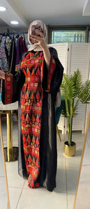 Royal Black Embroidered Dress and Abaya Set