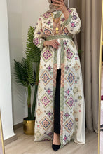 NAQSH Off-white and Colorful Georgette Diamond Embroidered Open Abaya Kaftan