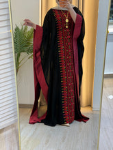 Farasheh Black and Red Embroidered Abaya/Bisht with Satin Details