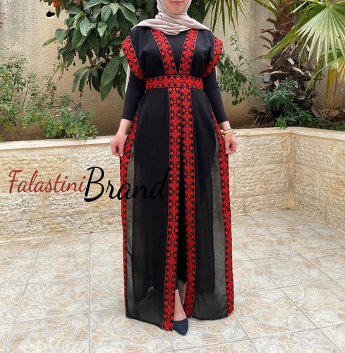 Lite Black Georgette Embroidered Long Vest Abaya