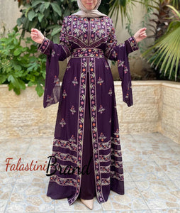 Purple 2-Pieces Embroidered Slit Sleeve Kaftan Dress