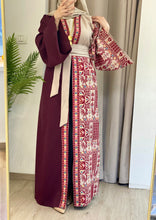 MAZEEJ Beige and Burgundy Embroidered Abaya