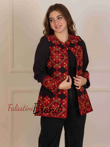 Palestinian Black and Red Diamond Embroidered Jacke