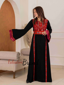 Simple and Elegant Black and Red Embroidery Thob with Satin Cuffs Details