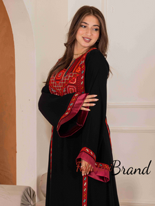 Simple and Elegant Black and Red Embroidery Thob with Satin Cuffs Details