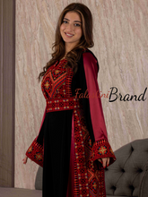 Classy Black and Red Satin Details Palestinian Embroidered Thob