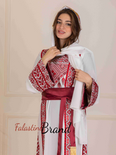 Charming Palestinian White And Red Thobe Dress with Head Scarf