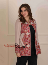 Palestinian Beige and Burgundy Diamond Embroidered Jacket