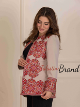 Palestinian Beige and Burgundy Diamond Embroidered Jacket