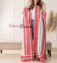 Royal Flowy White and Red Embroidered Open Abaya/Bisht