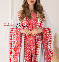 Royal Flowy White and Red Embroidered Open Abaya/Bisht