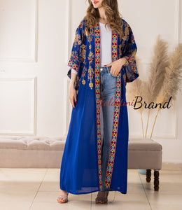 Blue Diamond Embroidered Open Abaya/Bisht