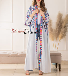 White Diamond Embroidered Open Abaya/Bisht