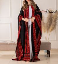 Royal Flowy Black and Red Embroidered Open Abaya/Bisht