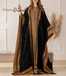 Royal Flowy Black and Beige Embroidered Open Abaya/Bisht