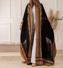 Royal Flowy Black and Beige Embroidered Open Abaya/Bisht