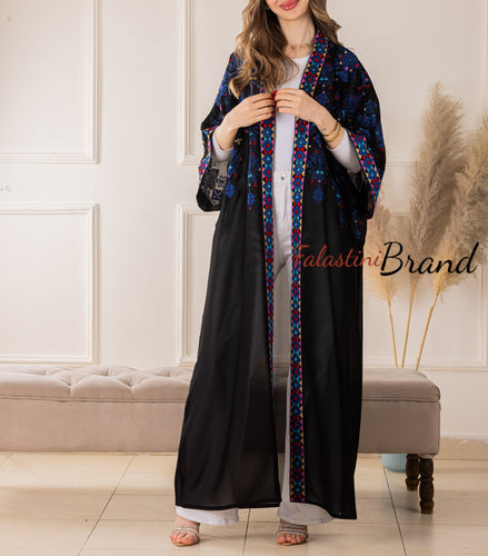 Black Diamond Embroidered Open Abaya/Bisht