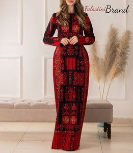 Elegant Black and Red Modern Thob Dress with Unique Embroidery