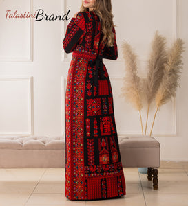 Elegant Black and Red Modern Thob Dress with Unique Embroidery